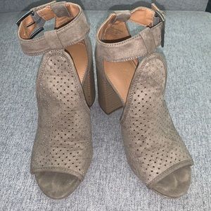 Lightly worn brown suede booties